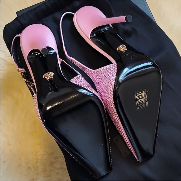 Versace Pink Embellished Slingback Heels - Picture 4 of 4